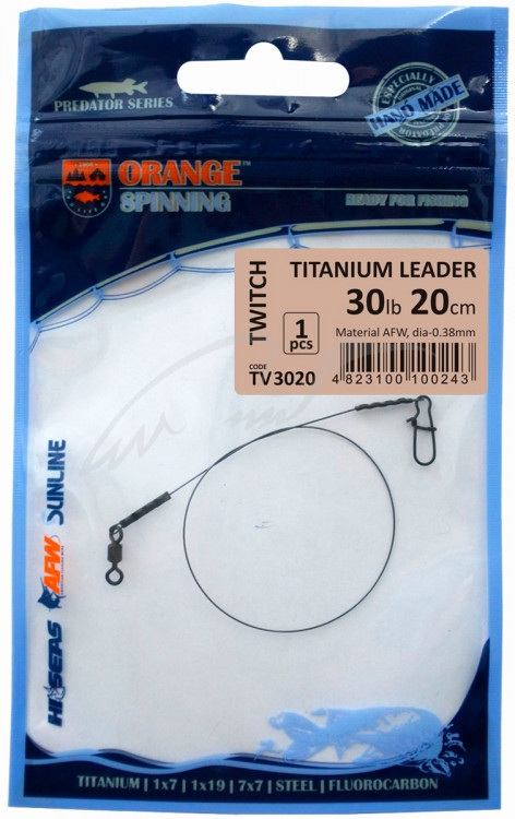 Поводок Ukrspin Orange Spinning титан AFW с вертлюгом 25см 13.6кг(30lb)/0.38мм