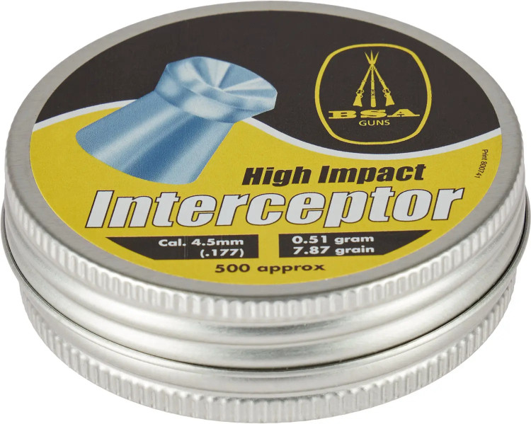 Кулі пневматичні BSA Interceptor 4.5 мм маса 0.4 г 500 шт/уп Кулі пневматичні BSA Interceptor 4.5 мм маса 0.4 г 500 шт/уп