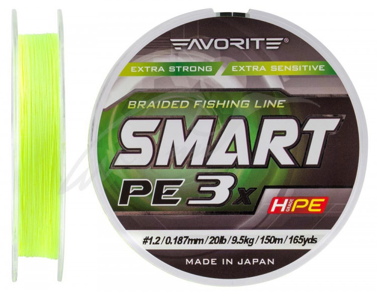 Шнур Favorite Smart PE 3x 150м (fl.yellow) #1.2/0.187mm 20lb/9.5kg