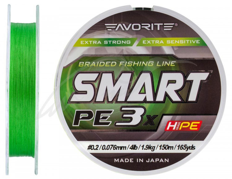 Шнур Favorite Smart PE 3x 150м (l.green) #0.2/0.076mm 4lb/1.9kg