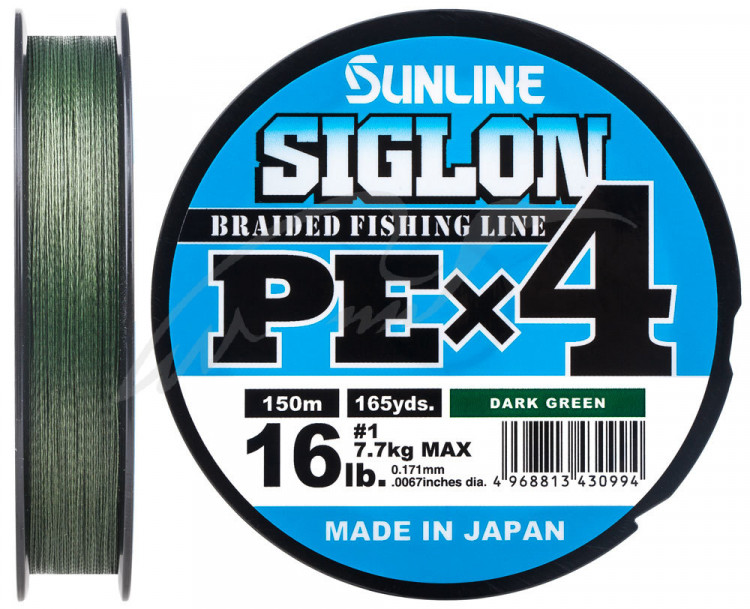 Шнур Sunline Siglon PE х4 300m (темн-зел.) #1.0/0.171 mm 16lb/7.7 kg