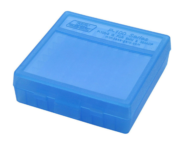 Коробка для патронов MTM кал. 9мм; 380 ACP. Количество - 100 шт. Цвет - голубой