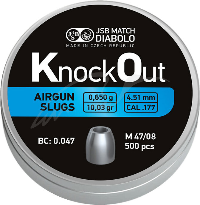 Пули пневматические JSB Diabolo KnockOut Slugs. Кал. 4.51 мм. Вес - 0,65 г. 500 шт/уп