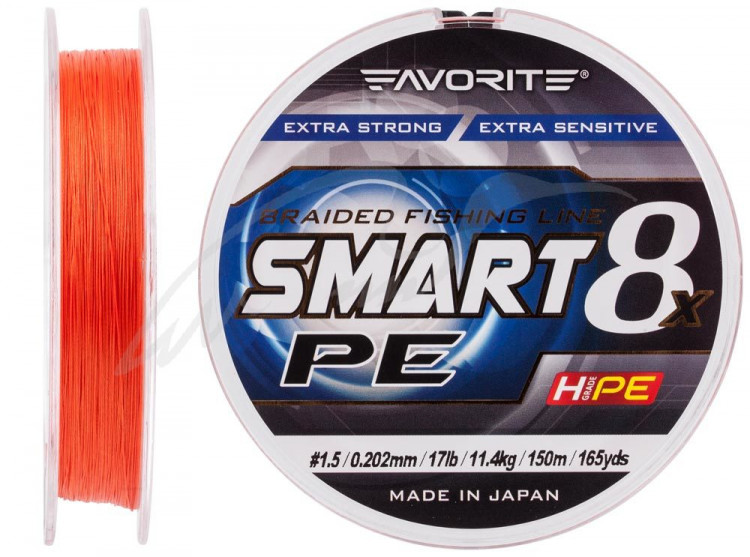Шнур Favorite Smart PE 8x 150м (red orange) #1.5/0.202mm 17lb/11.4kg