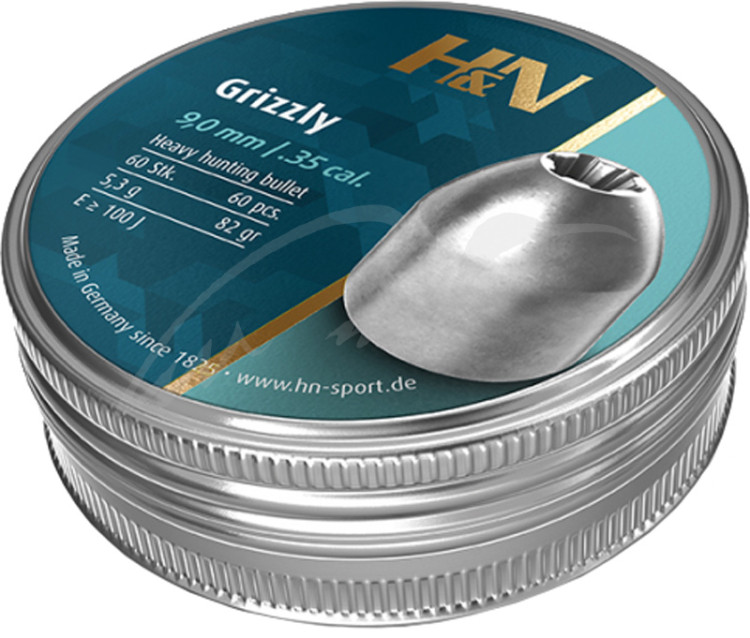 Кулі пневматичні H&N Grizzly. Кал. 9 мм. Вага - 5.3 г. 60 шт/уп
