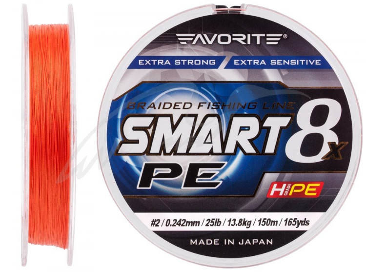 Шнур Favorite Smart PE 8x 150м (red orange) #2/0.242 mm 25lb/13.8 kg