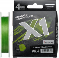 Шнур Favorite X1 PE 4x 150m (l.green) #0.3/0.090mm 6lb/2.9kg