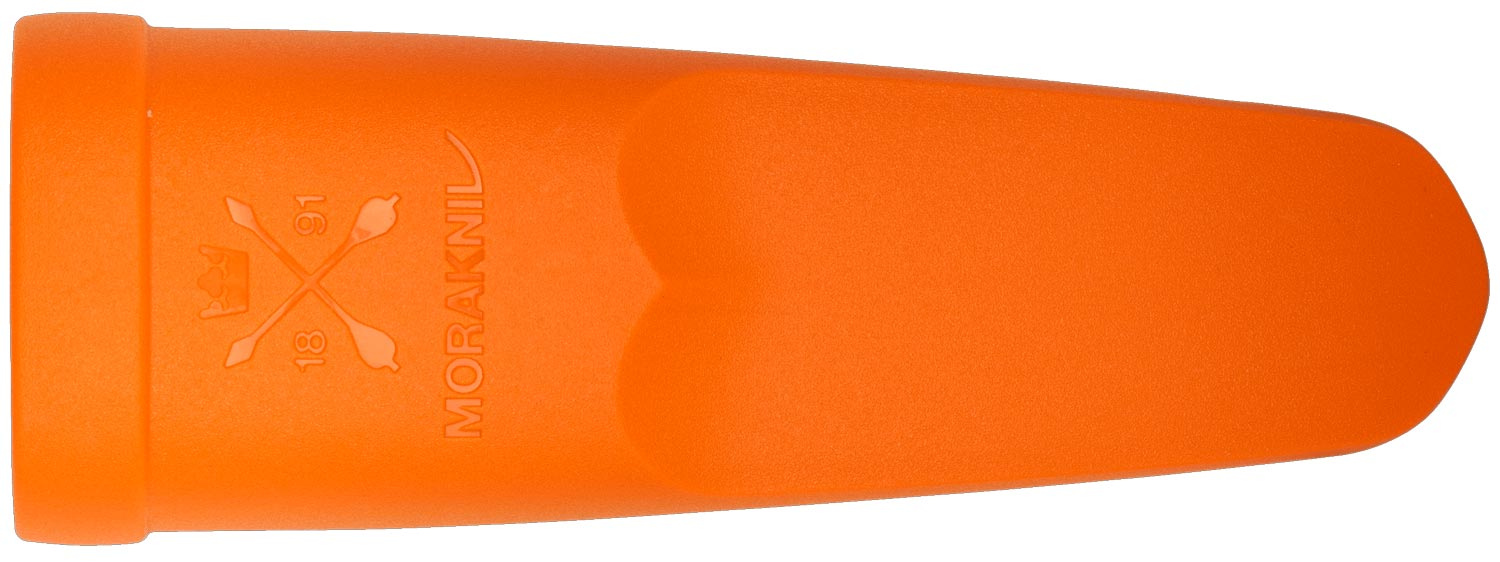 Нож Morakniv Eldris. Цвет - оранжевый, сталь - Sandvik 12C27, рукоятка - пластик+резина, пластиковые ножны, длина клинка - 59 мм.