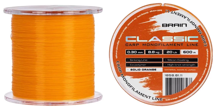 Леска Brain Classic Carp Line (solid orange) 600m 0.30mm 20lb 8.8kg
