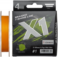 Шнур Favorite X1 PE 4x 150m (orange) #1.0/0.165mm 19lb/8.7kg Шнур Favorite X1 PE 4x 150m (orange) #1.0/0.165mm 19lb/8.7kg