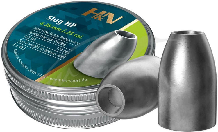 Пули пневматические H&N Slug HP кал. 6.35 мм. Вес - 1.94 грамма. 120 шт/уп