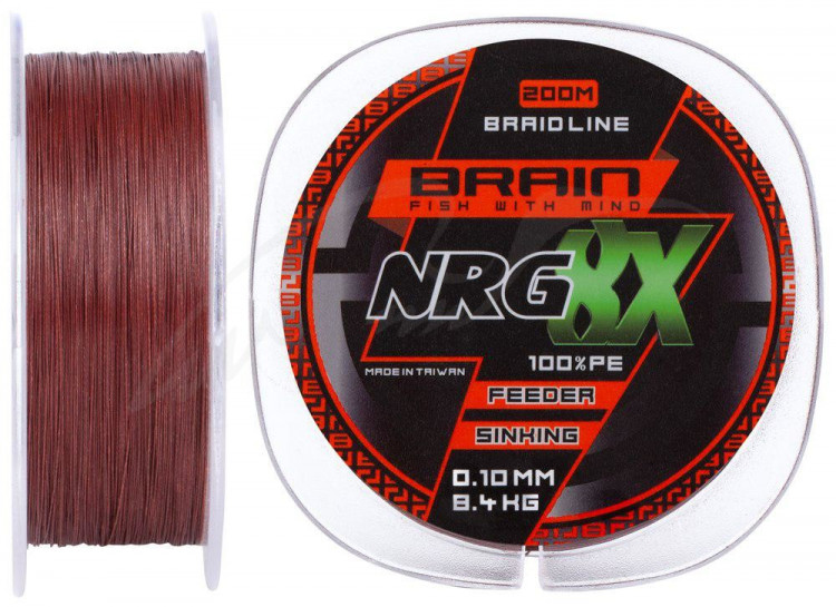 Шнур Brain NRG 8X sinking 200m 0.10mm 8.4kg ц:brown