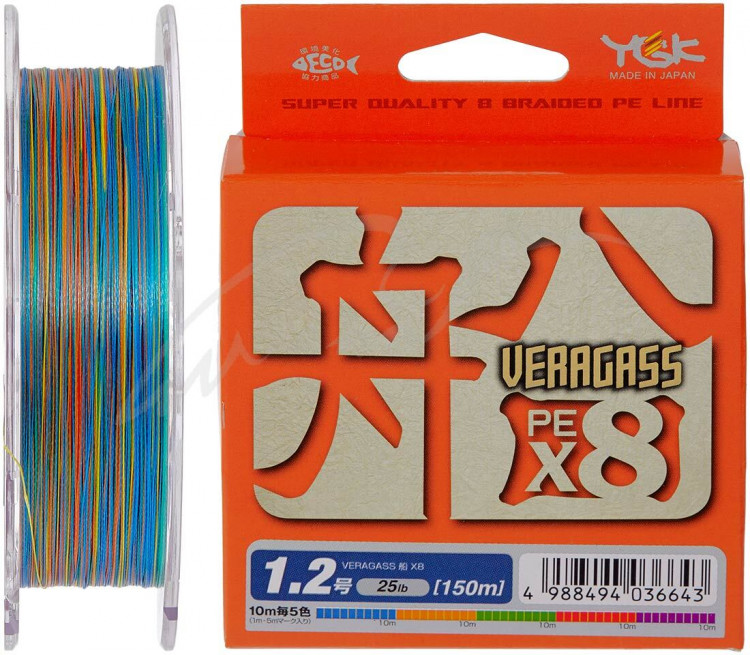 Шнур YGK Veragass Fune X8 - 100m connect #0.6/5.2kg 10m x 5 colors