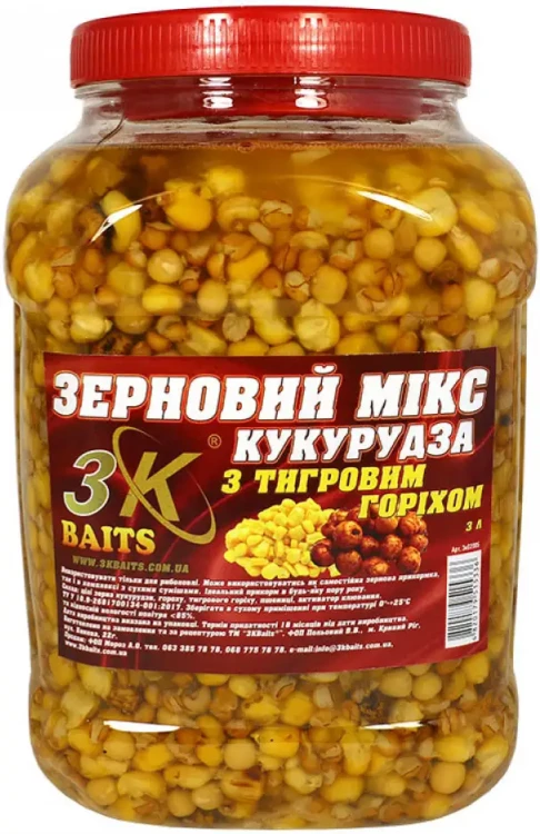 Зернова суміш 3KBaits Зерновий Мікс Кукурудза (з тигровим горіхом) банка 3л