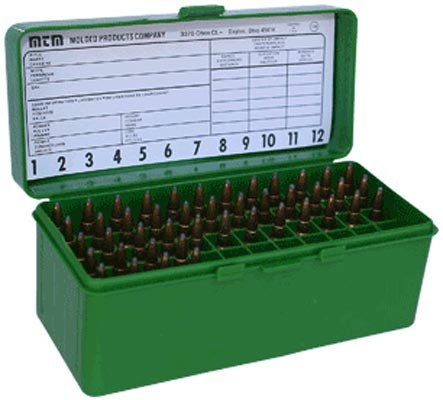 Коробка MTM RM-60 на 60 патронів кал. 222-250 Rem; 243 Win; 7,62x39 і 308 Win. Колір – зелений.